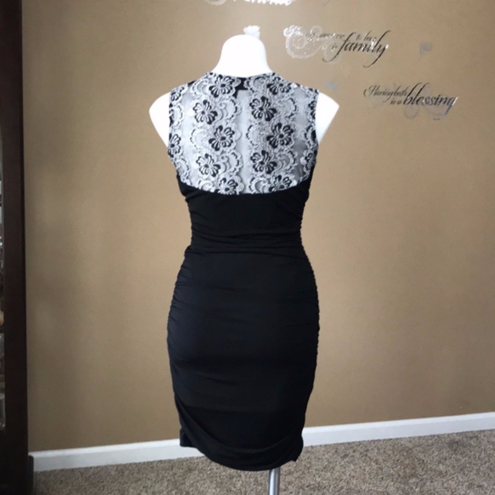 Sexy Black Rouged Dress w/ Lace Back - NWOT